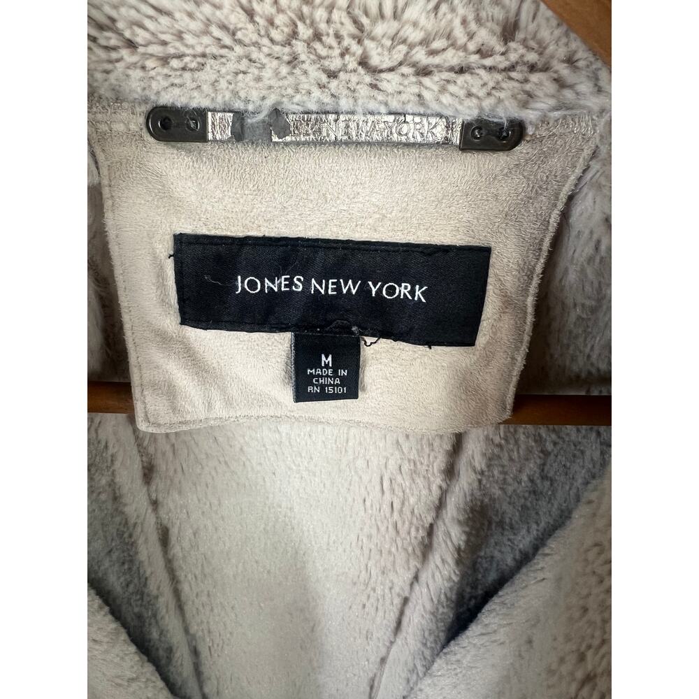 Jones New York Women's Wool Shearling Coat Collared Long Sleeve Beige Size M - Picture 2 of 5